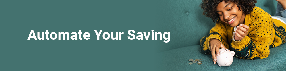 smiling woman lounging on couch counting change: Automate Your Saving