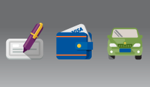 cartoon car wallet and check