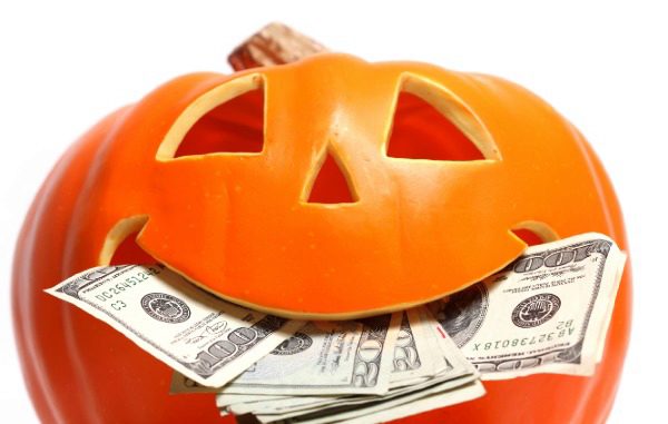 jack-o-lantern with money in mouth