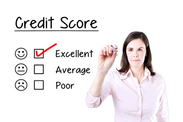 lady marking a white board with credit score options